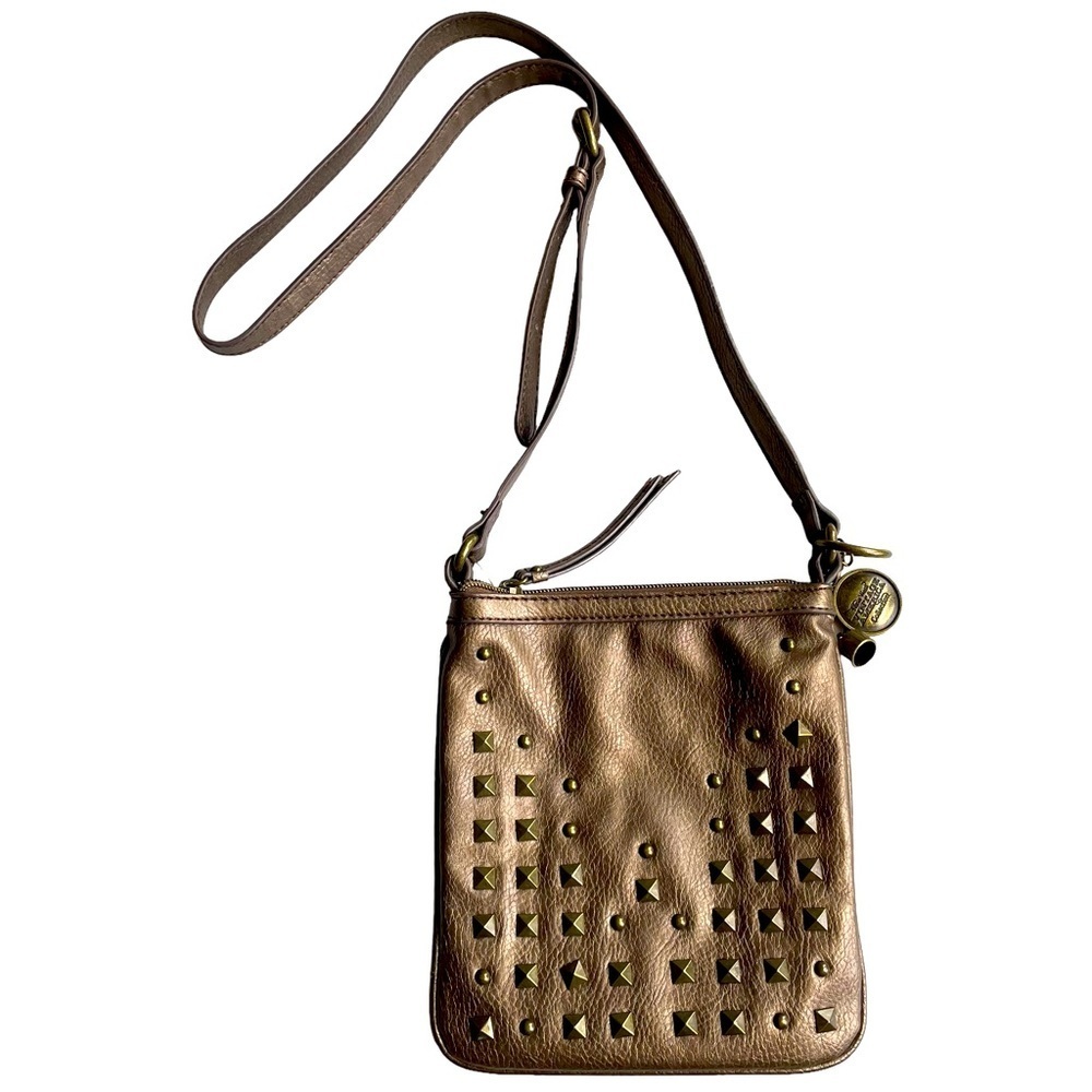 Nine West Retro Womens Metallic Crossbody Bag Brown Cooper Studded Charm Purse
